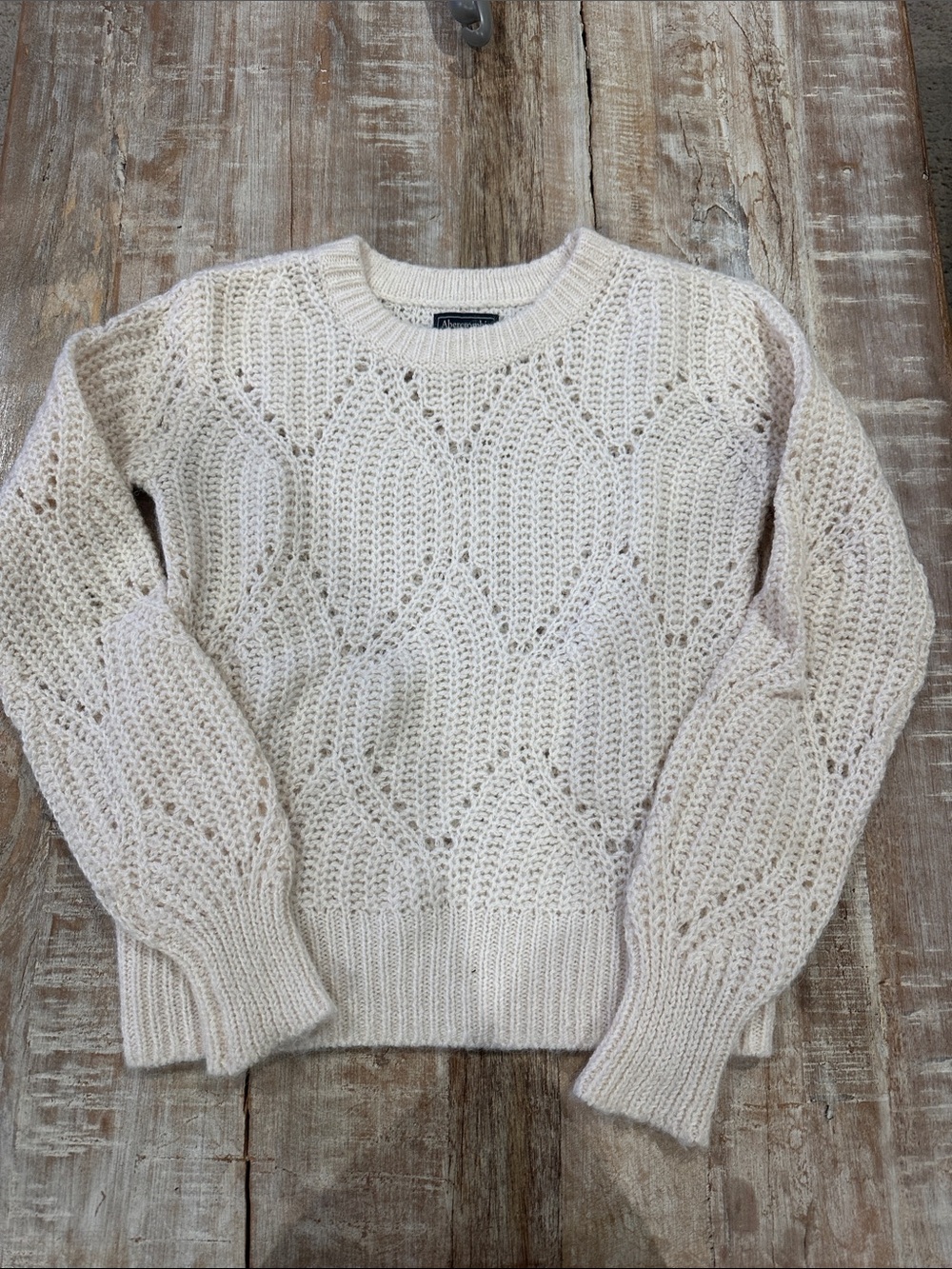 Abercrombie & Fitch Cream Open-Weave Crewneck Sweater